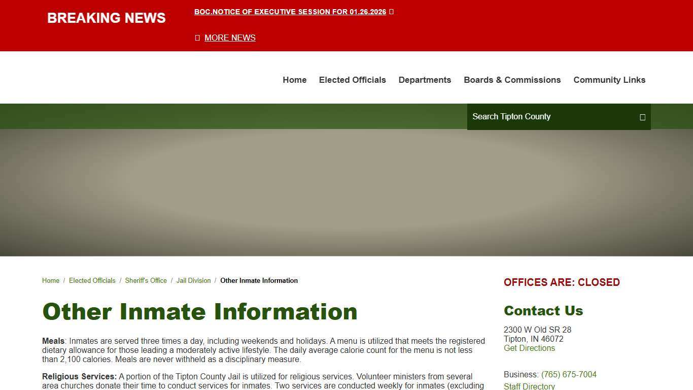 Other Inmate Information / Tipton County, IN