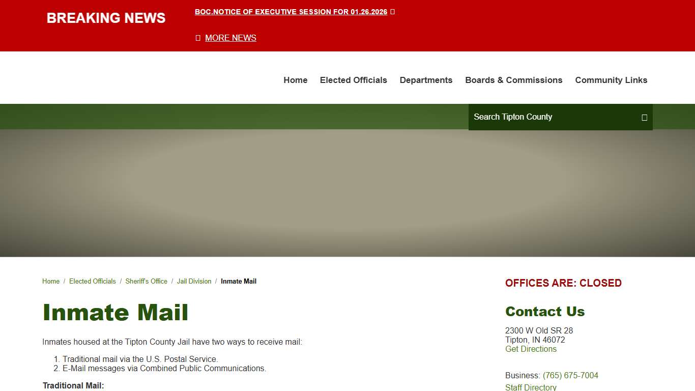 Inmate Mail / Tipton County, IN